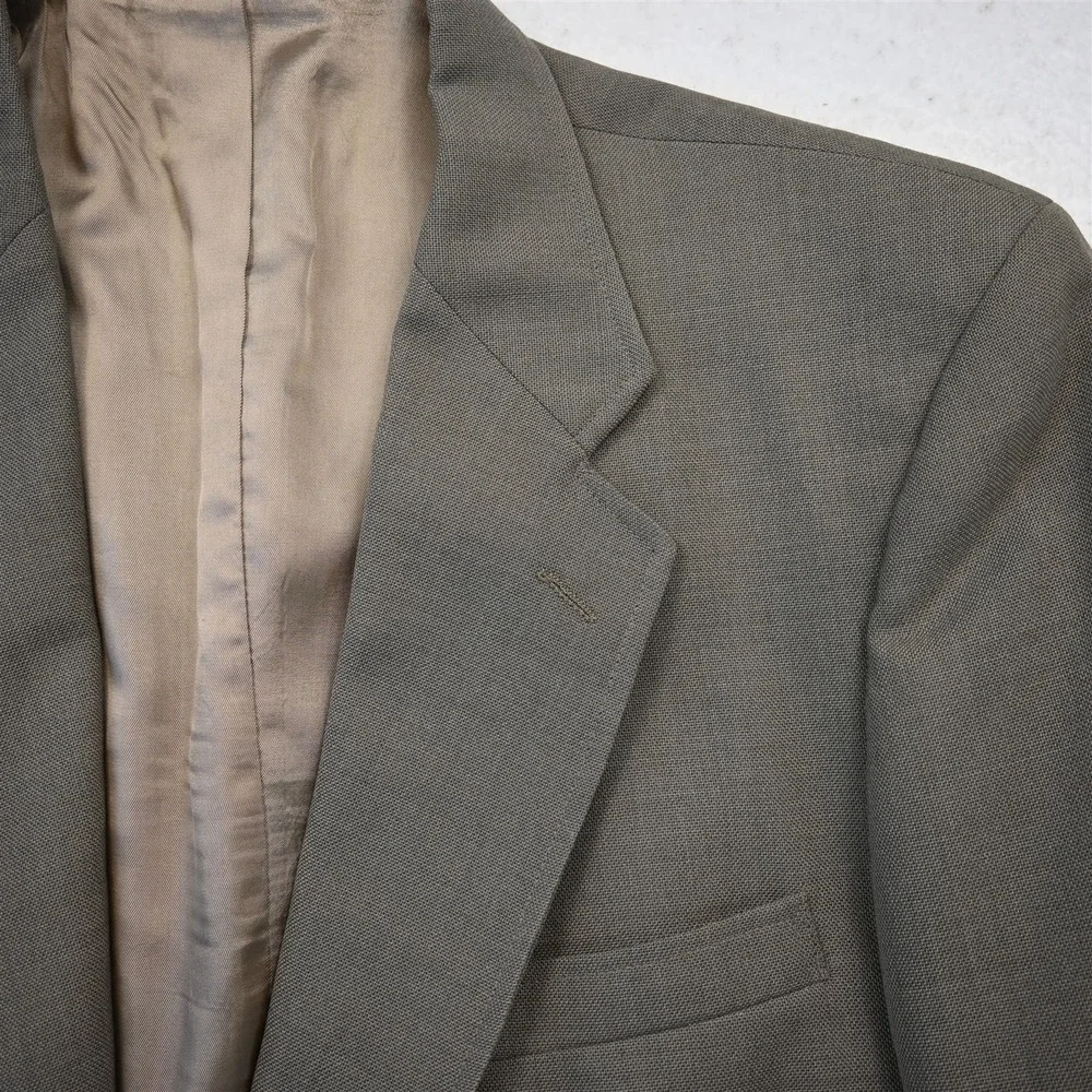 Vtg USA 44S Tan Taupe Gray Hopsack Gold Button Mens Blazer Jacket Sport Coat‎